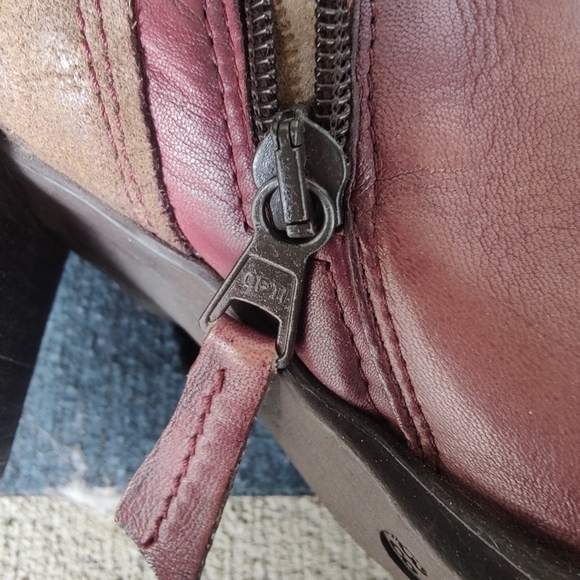 MJUS Italian Studded Red Brown Leather Heel Boots Textured Cut Outs Size 38 US 8 - Picture 14 of 15